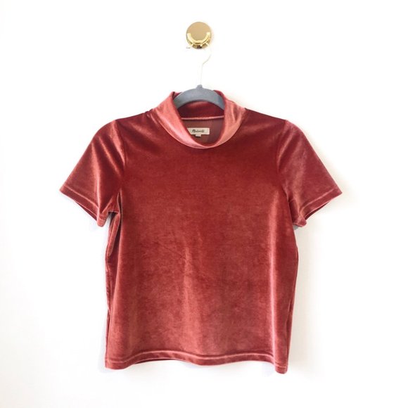 Madewell Tops - Madewell • Velvet Mockneck Tee in Orange